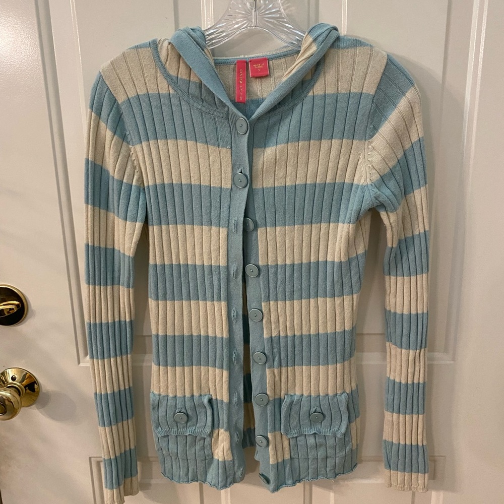 COPY - Charlotte Tarantola blue and cream hoodie, size S